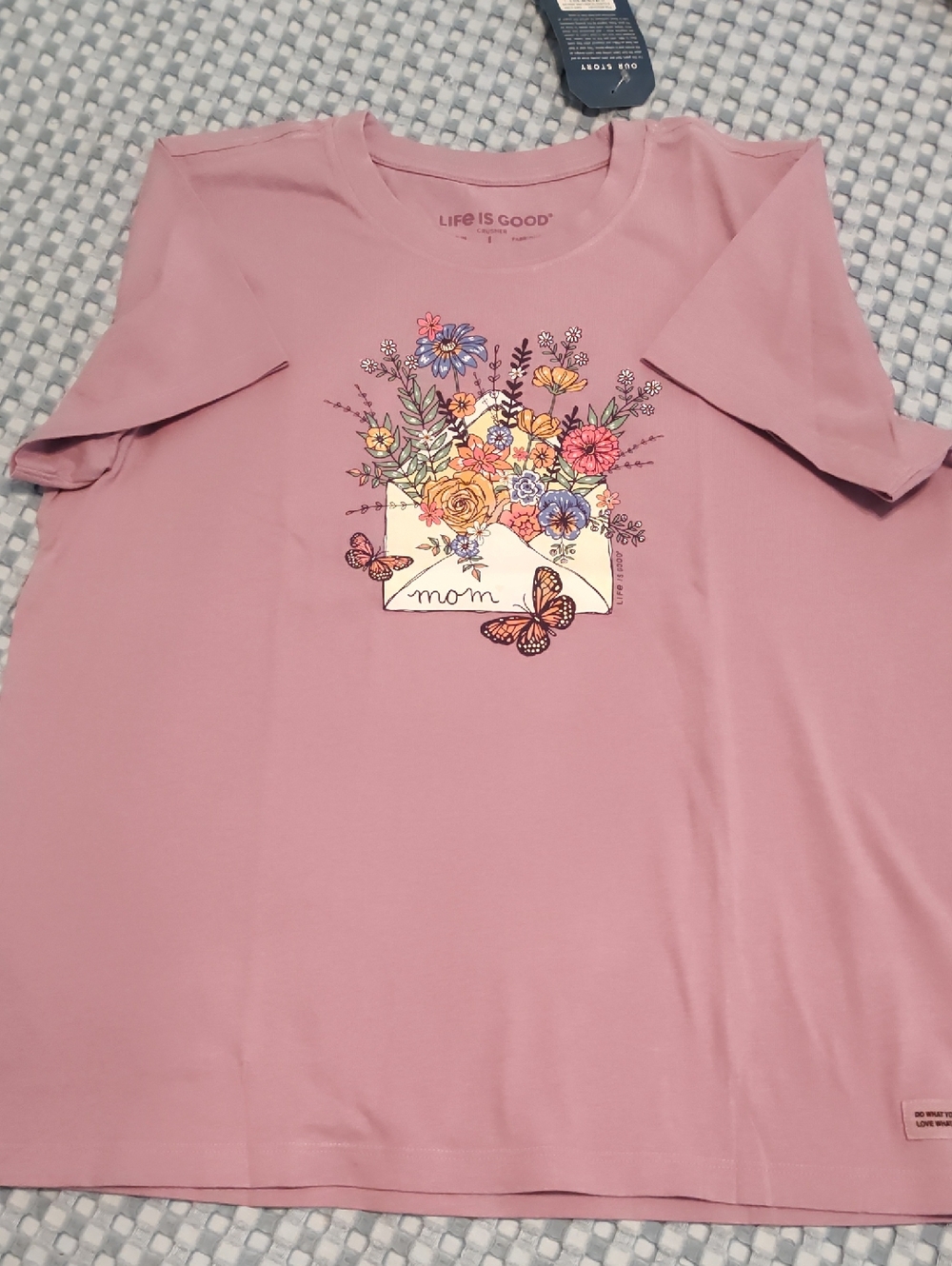 Life Is Good Lavender Floral Envelope Mom Tee